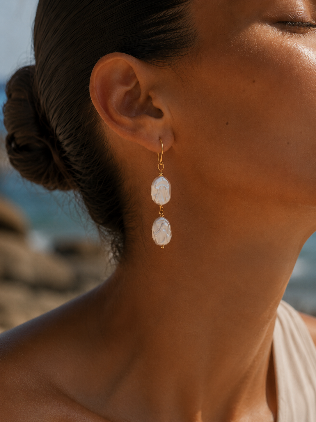Chelsea Double Coin Pearl Drop Earrings