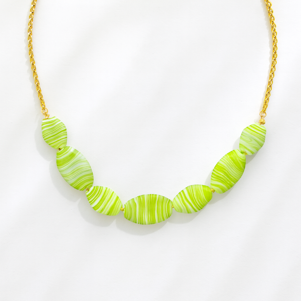 Lima Marbled – Green Marbled Bead Necklace with 18K Gold Plated Chain