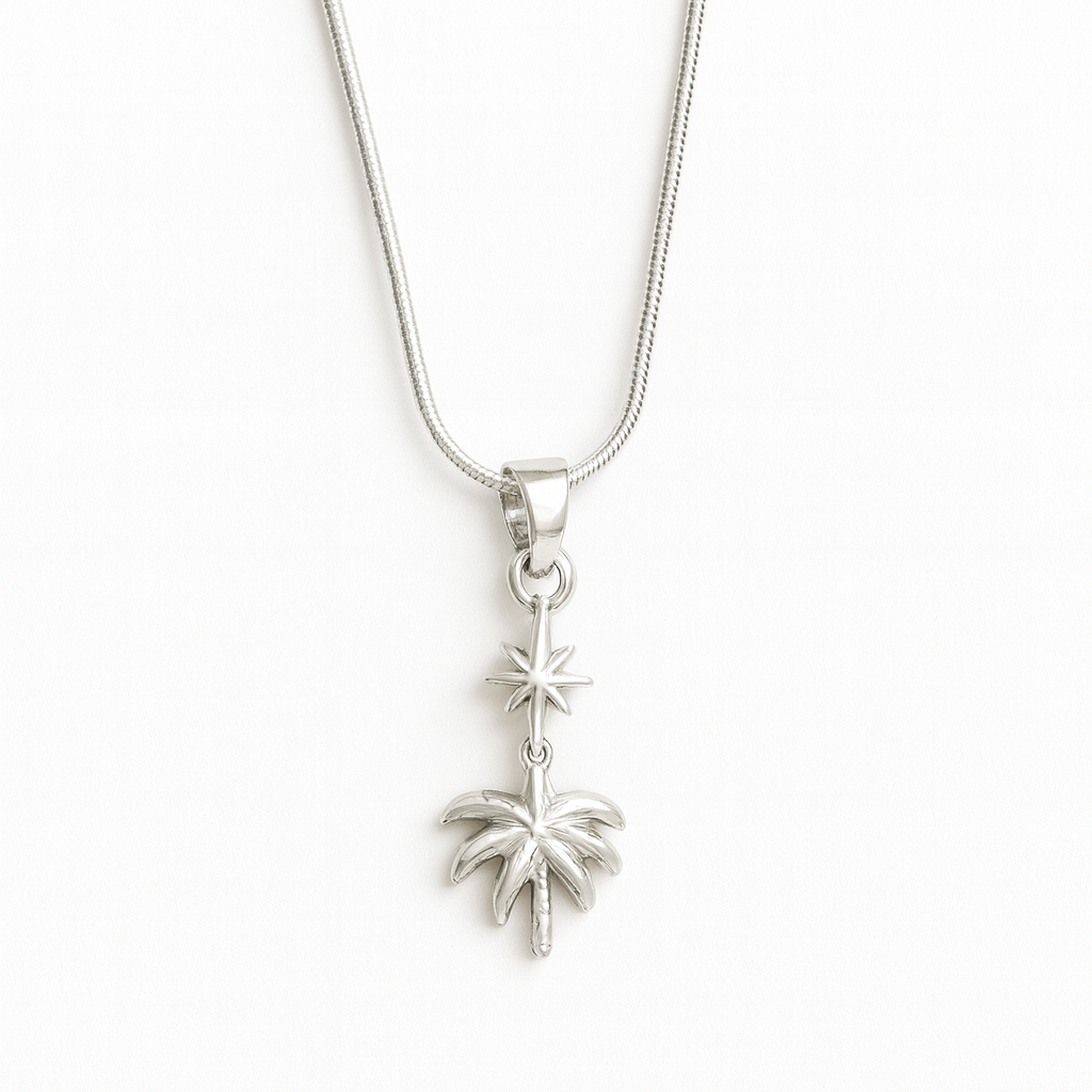 Silver Plated Palm Tree Pendant Necklace