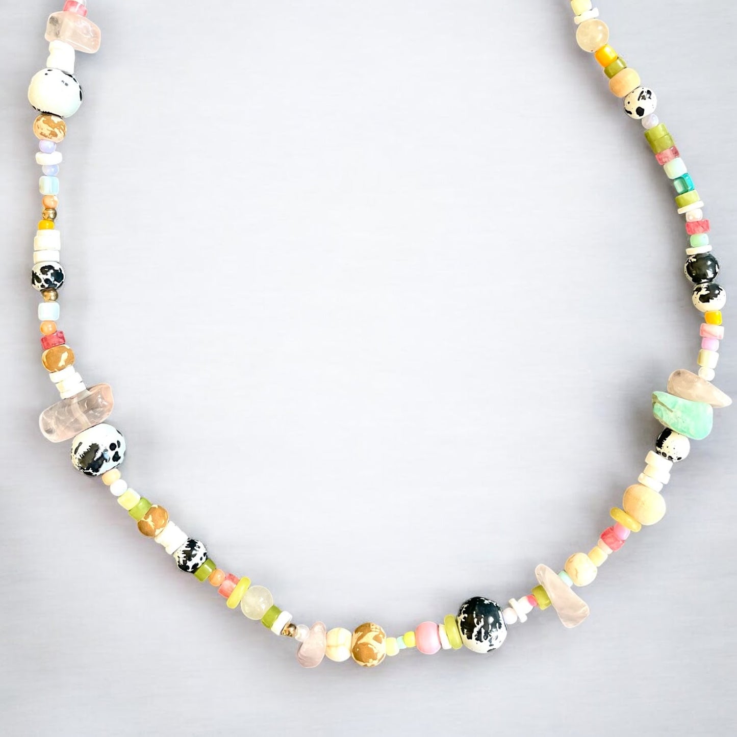 Lucy Andy Handmade Beaded Necklace with Multicoloured Seashells and Quartz