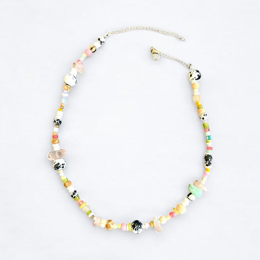 Lucy Andy Handmade Beaded Necklace with Multicoloured Seashells and Quartz