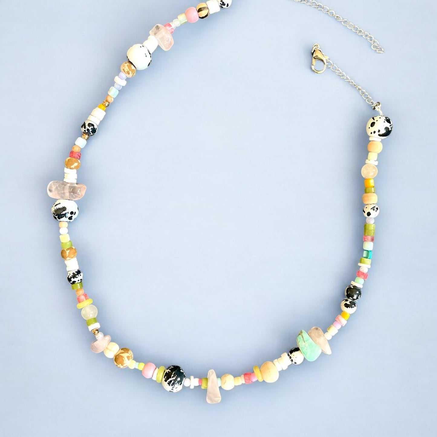 Lucy Andy Handmade Beaded Necklace with Multicoloured Seashells and Quartz