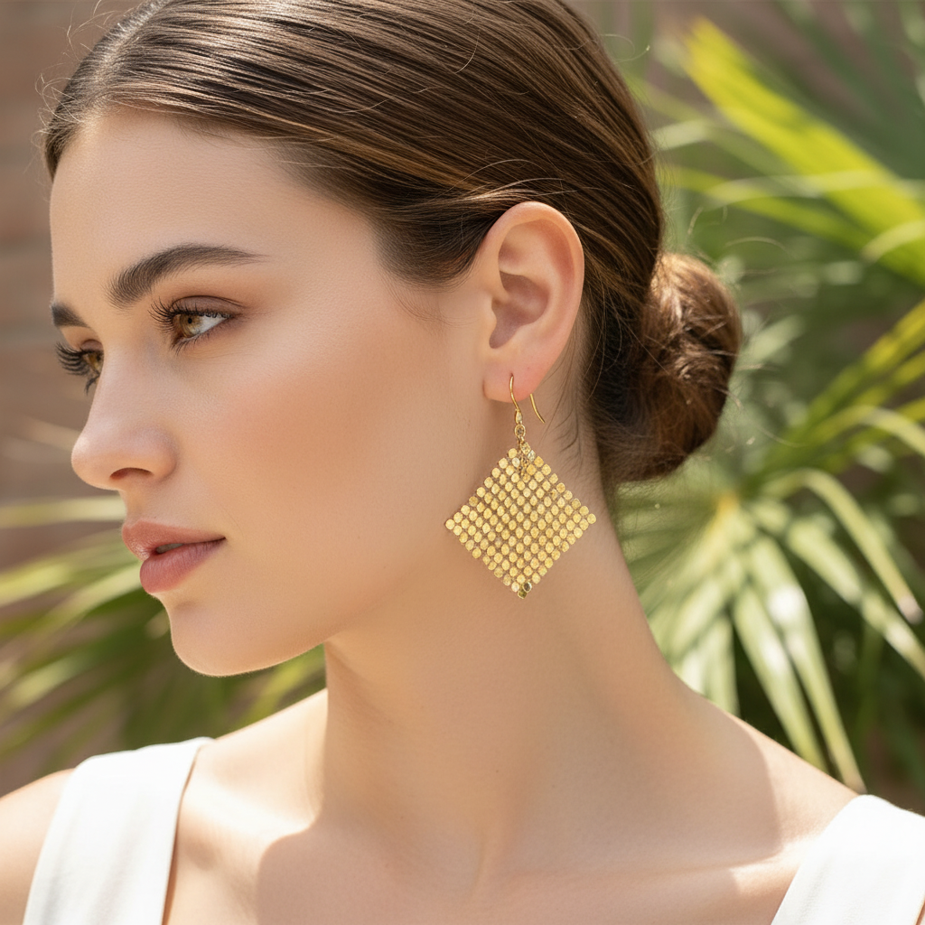 Chainmail Mesh Gold-Plated Statement Earrings