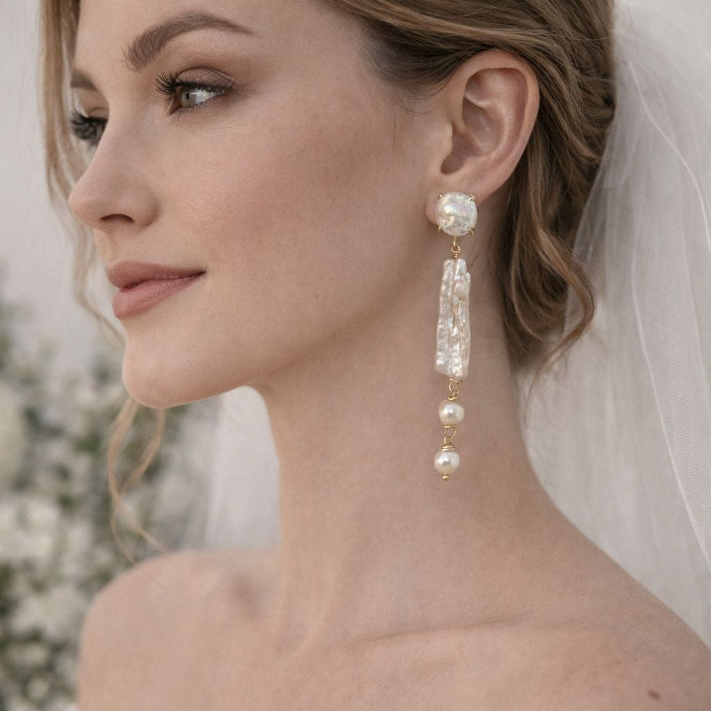 Sara Bridal Pearl Drop Stud Earrings