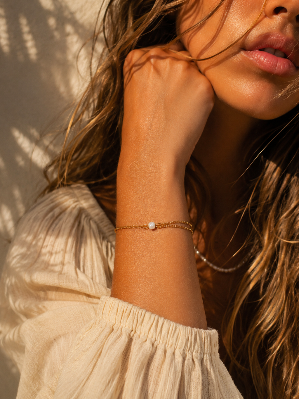 Alba Double Chain Dainty Pearl Bracelet