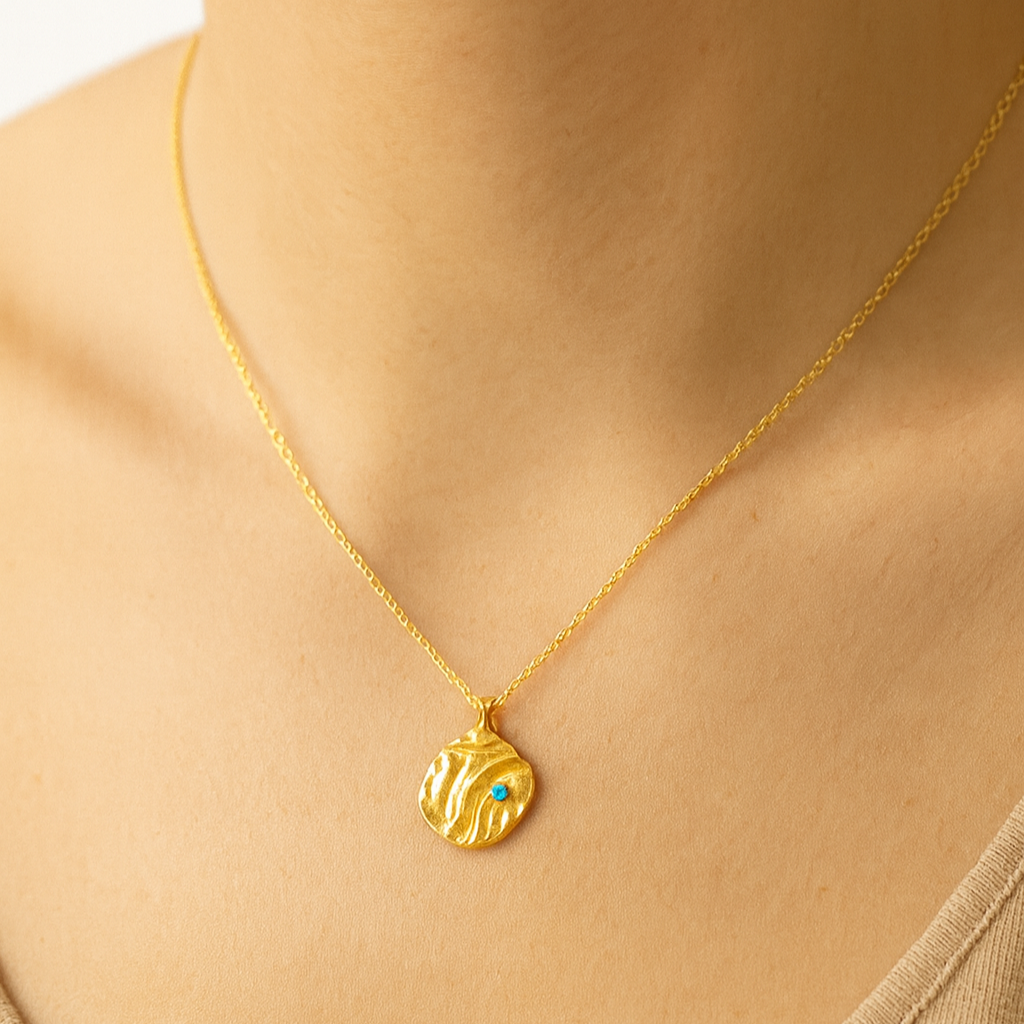 Helena- Organic Gold Pendant Necklace with Green Zirconia
