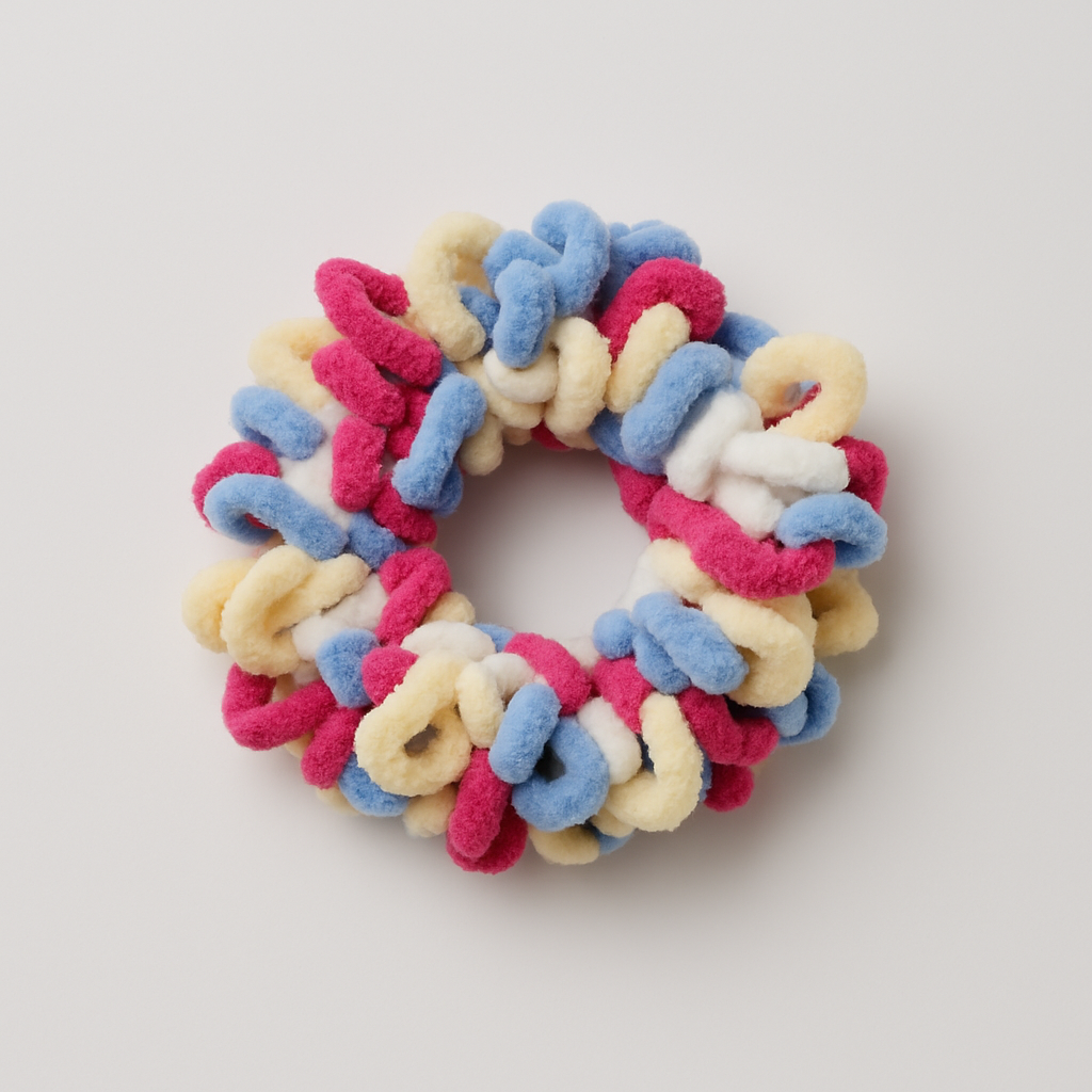 Handmade Crochet Scrunchie – Colourful Wool Hair Accessory