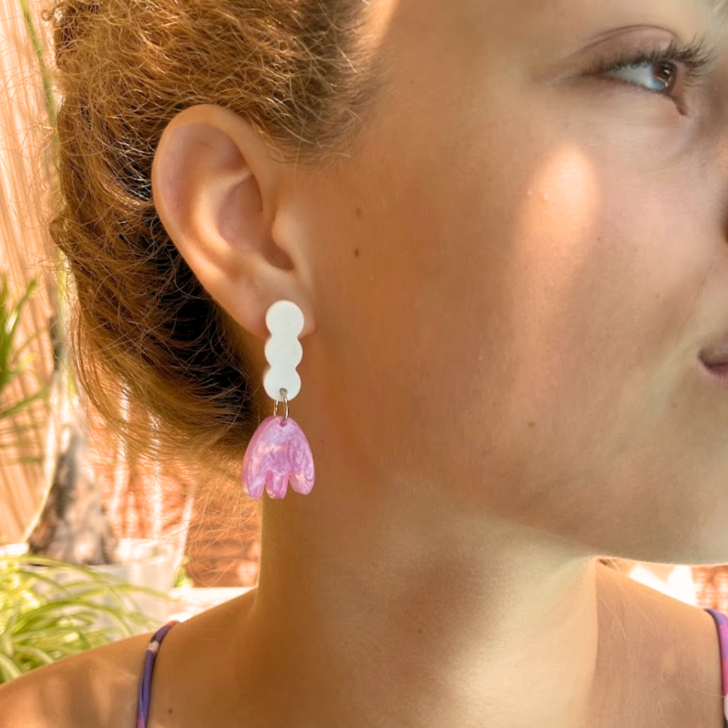 Pink & White Flower Studs