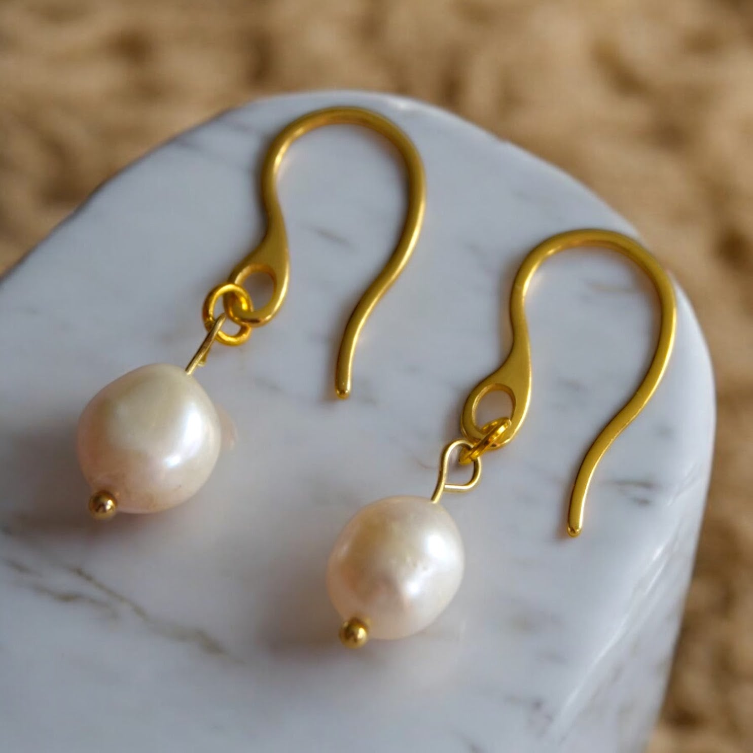 18ct Gold Over Stainless Steel Gold Plated Freshwater Pearl Drop Earrings