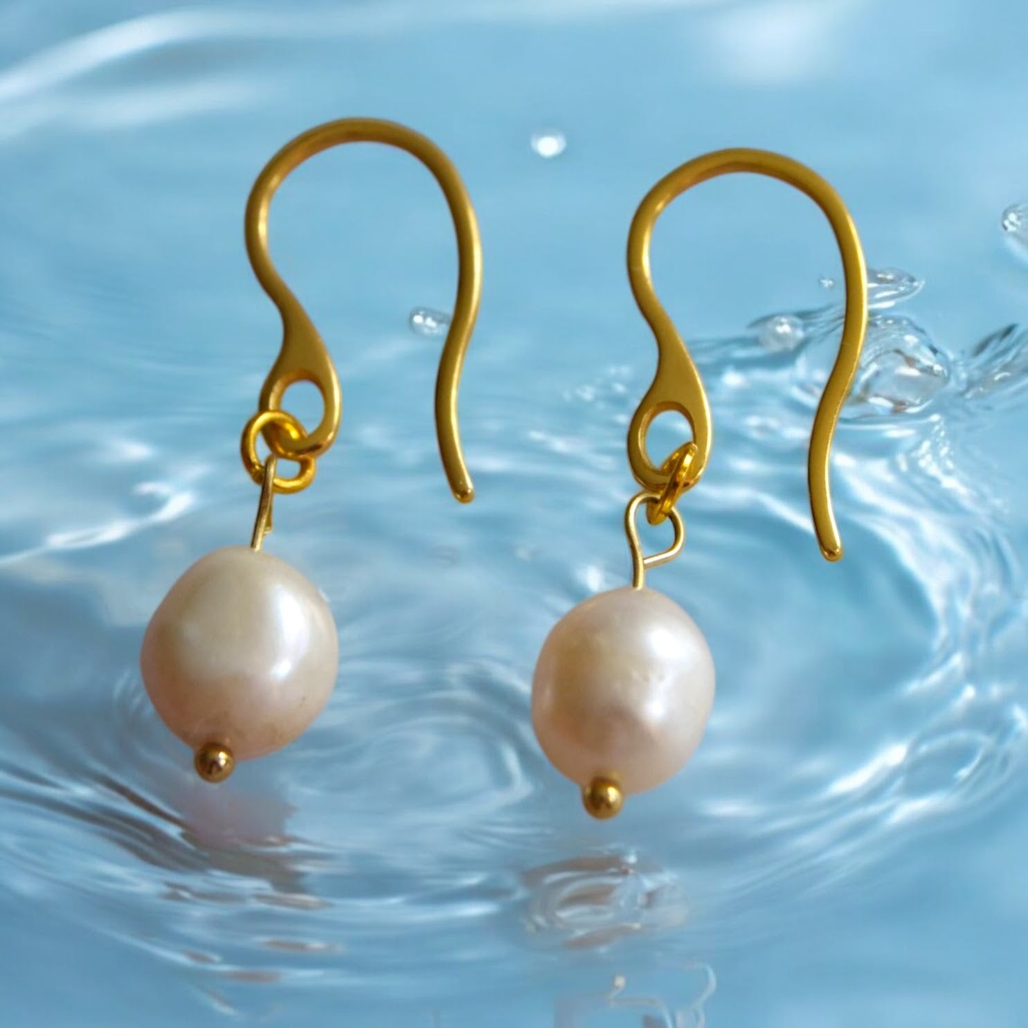 18ct Gold Over Stainless Steel Gold Plated Freshwater Pearl Drop Earrings - lucy andy jewellery