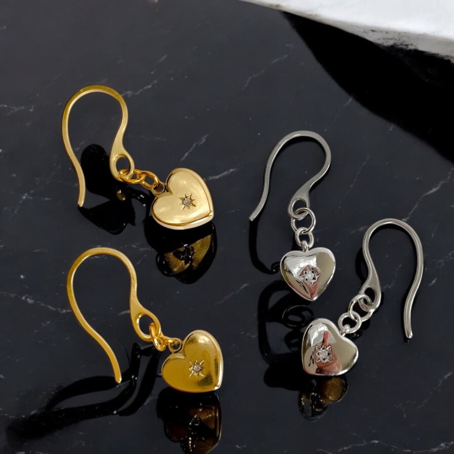 24k Gold-Plated Stainless Steel Heart Earrings with Cubic Zirconia - Hypoallergenic and Waterproof