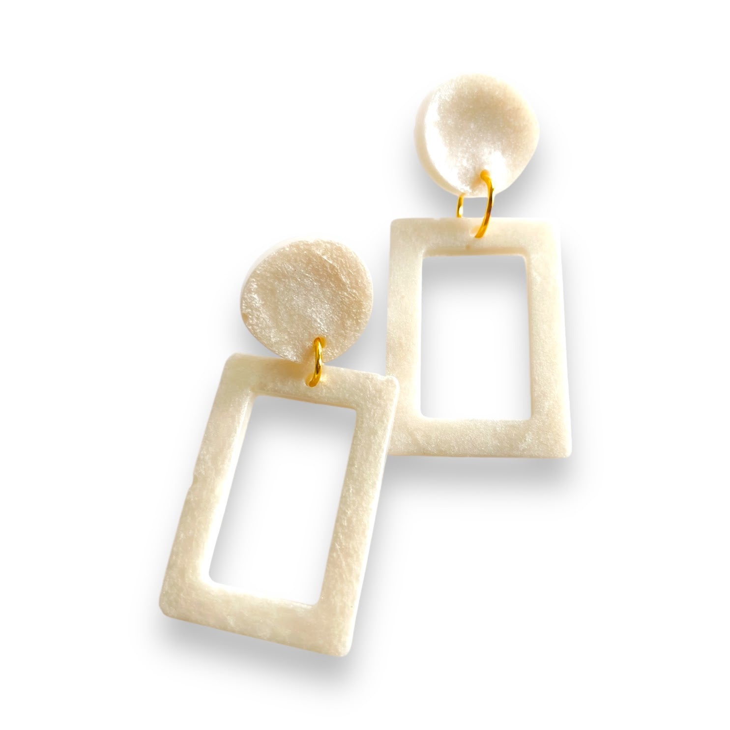 Barbie - Classic Playful Handmade Pearlescent White Resin Earrings - Gold - Plated Stainless Steel - lucy andy jewellery