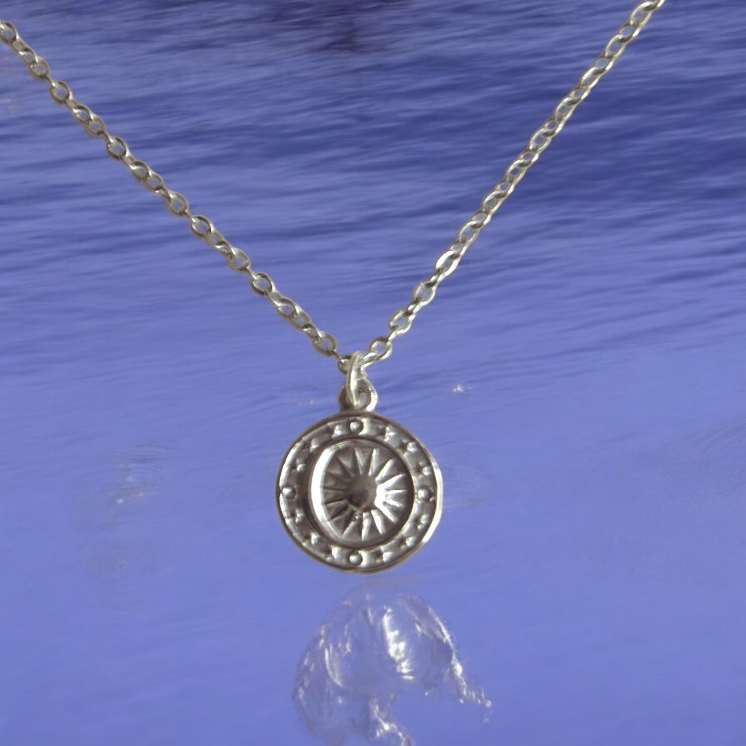 Silver Stainless Steel Necklace with Sun and Moon Coin Pendant - Hypoallergenic & Waterproof