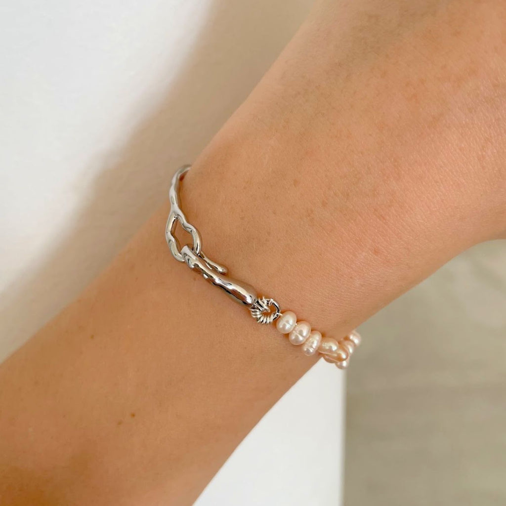 Chunky 18K Gold Plated Bracelet With Freshwater Cultured Pearls