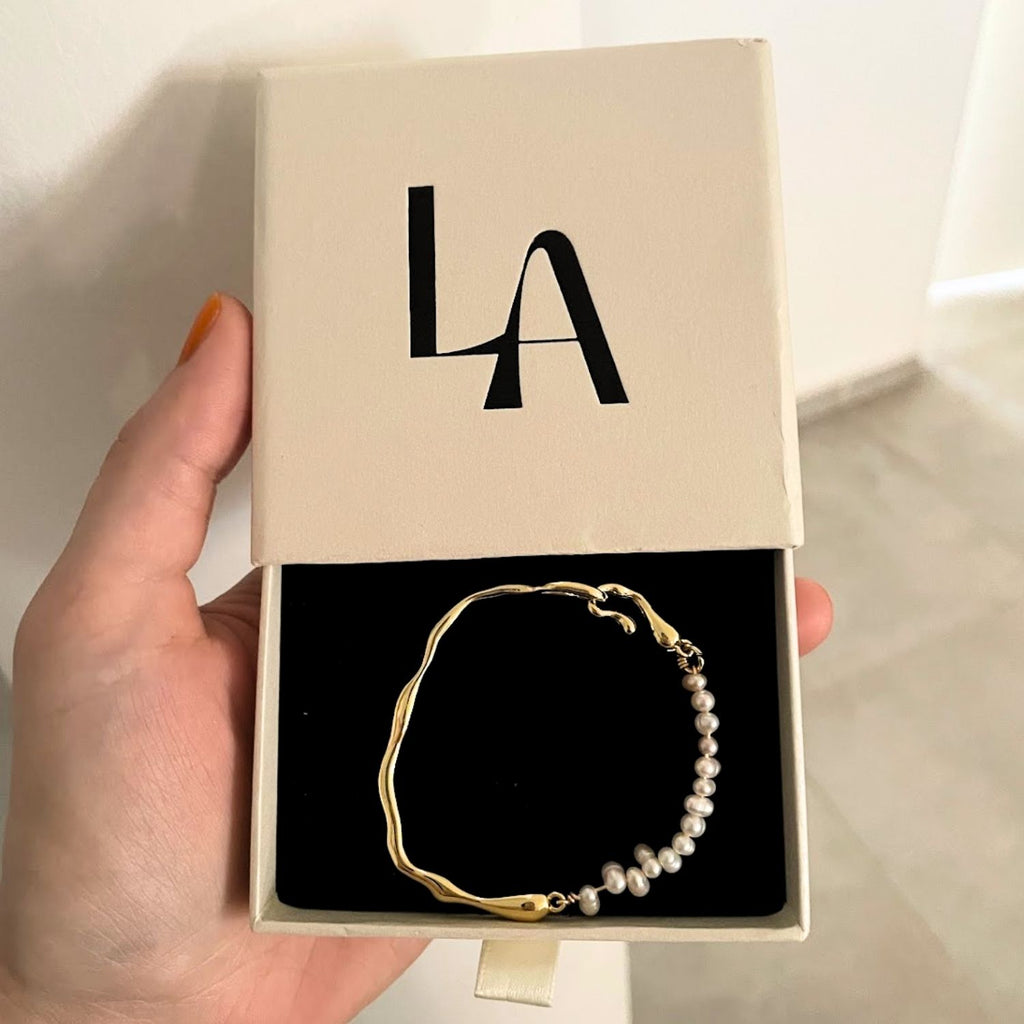 Chunky 18K Gold Plated Bracelet With Freshwater Cultured Pearls