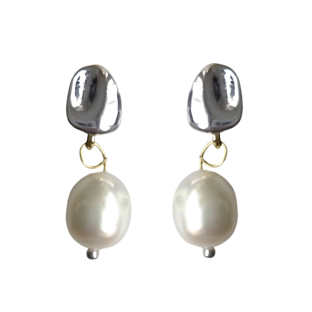 Capri Silver Stud Earrings with Akoya Pearl Drop