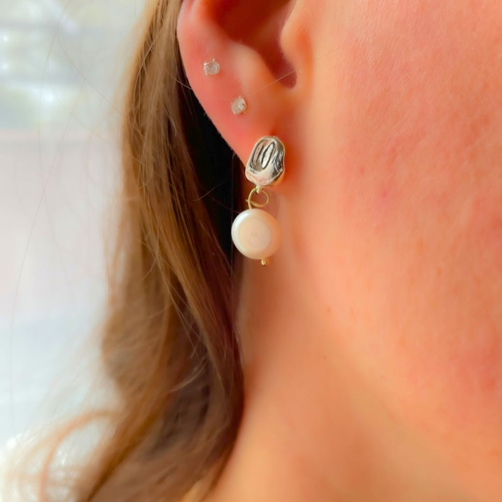 Capri Silver Stud Earrings with Akoya Pearl Drop