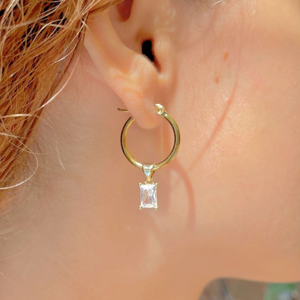 Genova Gold Hoop Earrings with Cubic Zirconia Charm