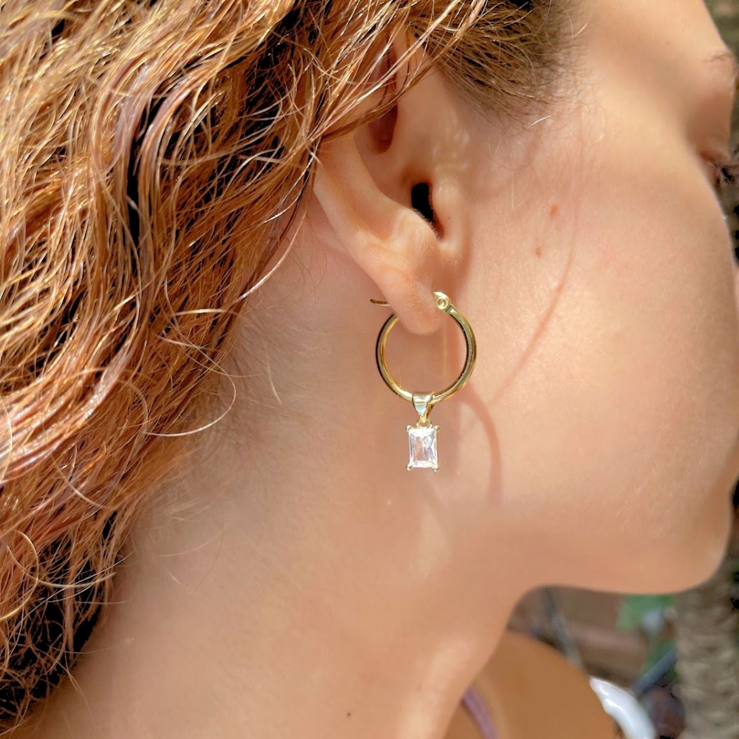 Genova Gold Hoop Earrings with Cubic Zirconia Charm