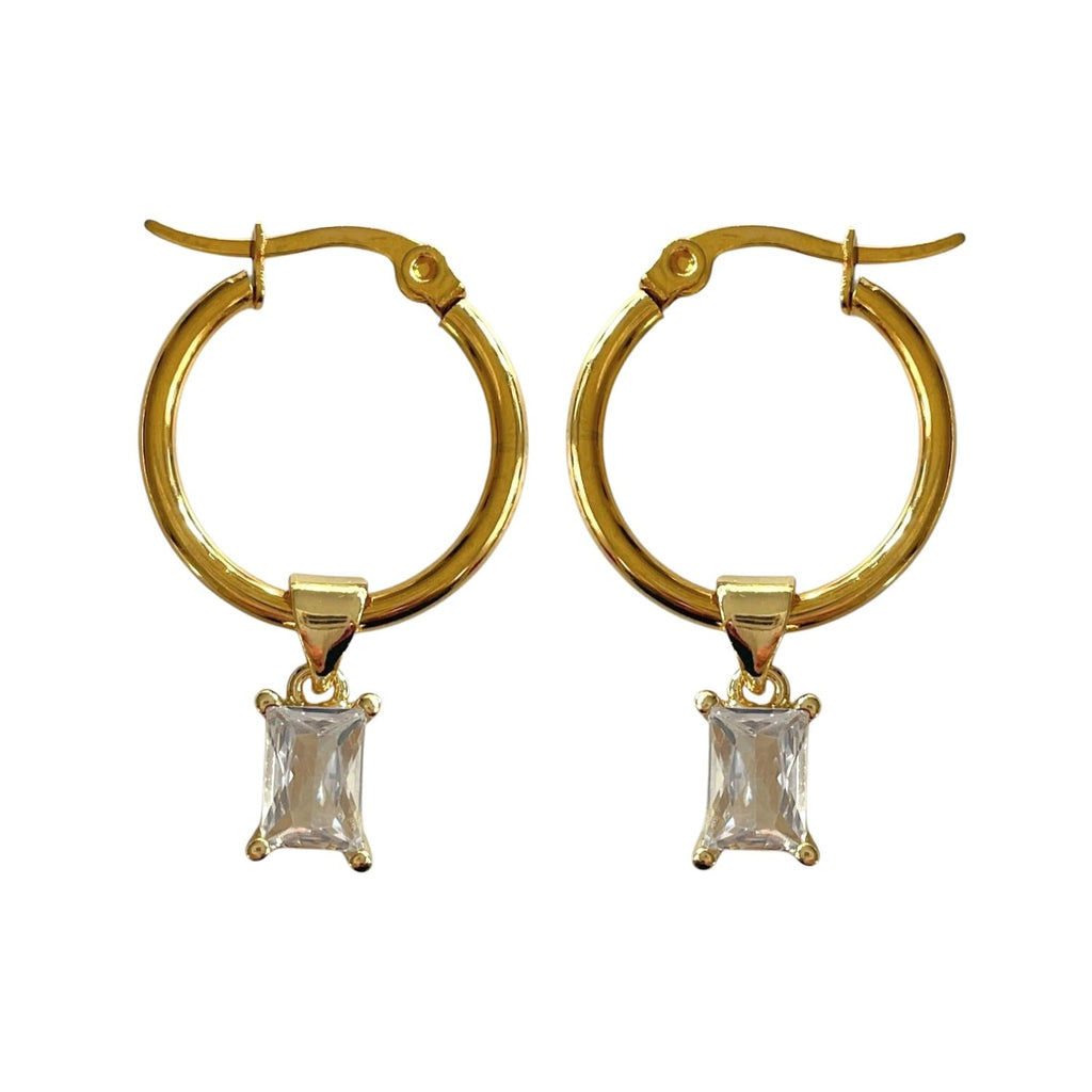 Genova Gold Hoop Earrings with Cubic Zirconia Charm