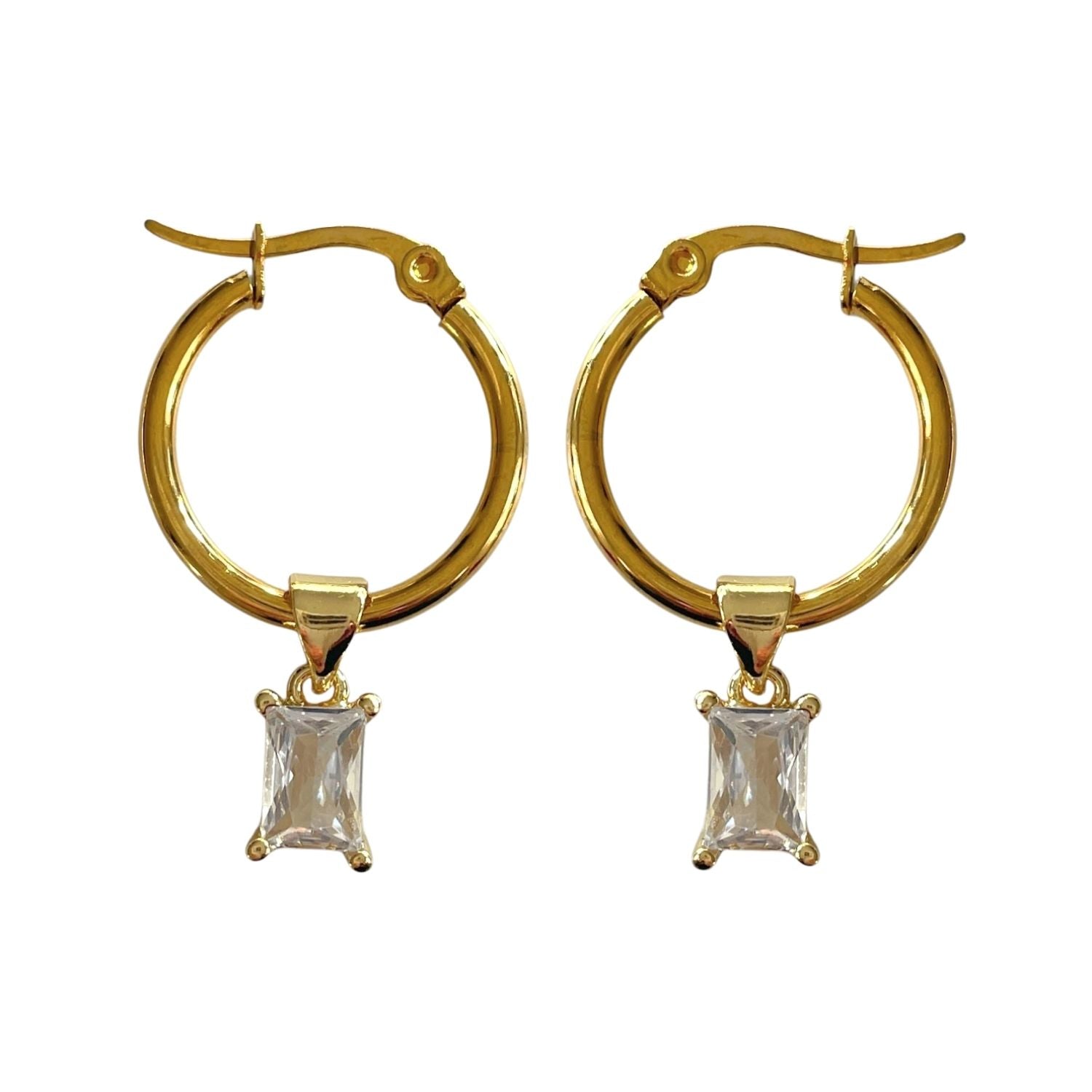 Genova Gold Hoop Earrings with Cubic Zirconia Charm