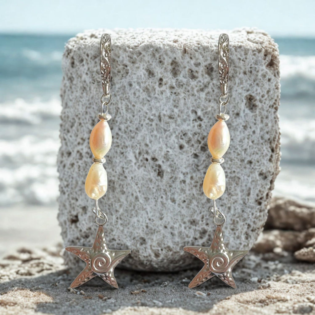 Lisboa Sterling Silver Pendant Earrings with Akoya Pearls and Starfish Charm