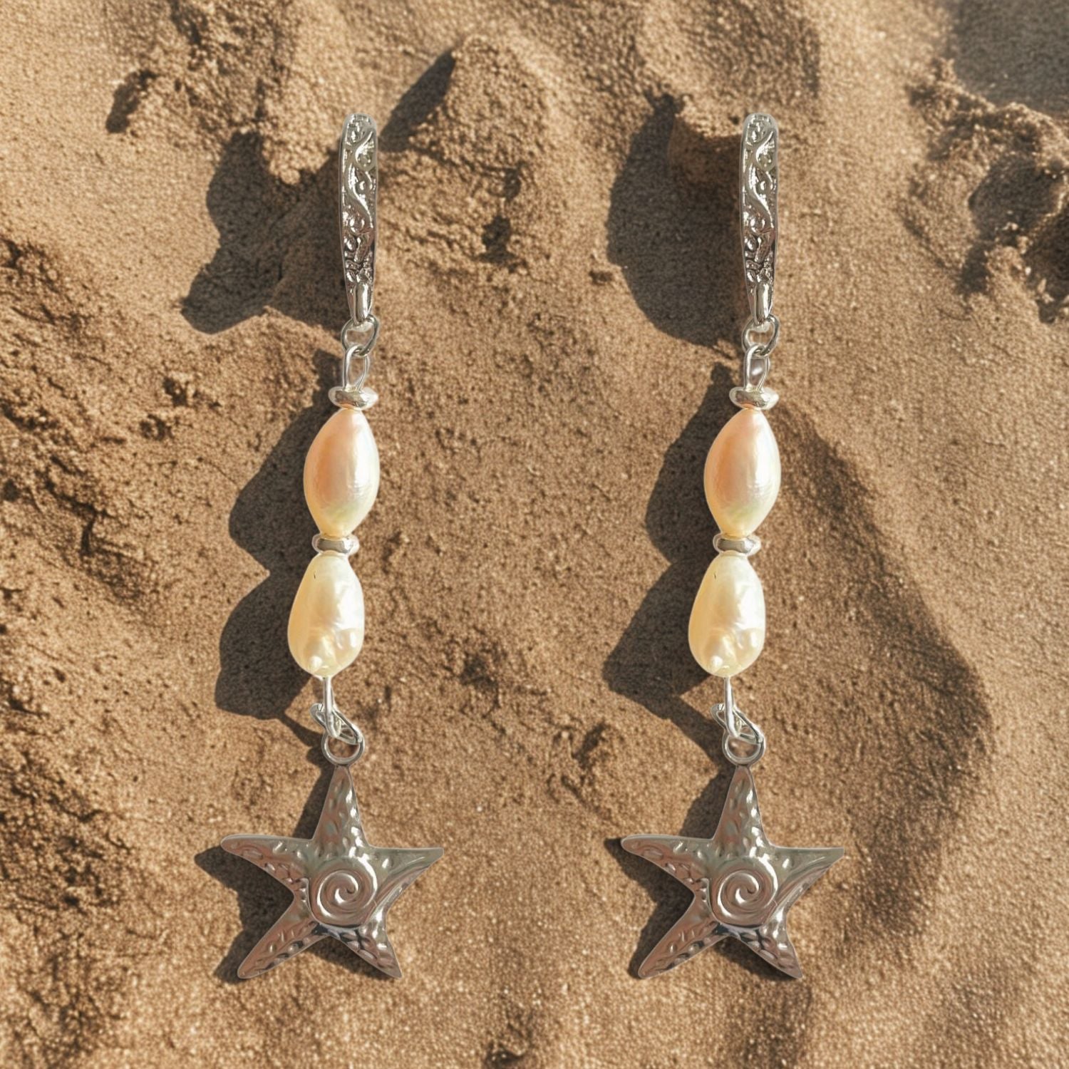 Lisboa Sterling Silver Pendant Earrings with Akoya Pearls and Starfish Charm