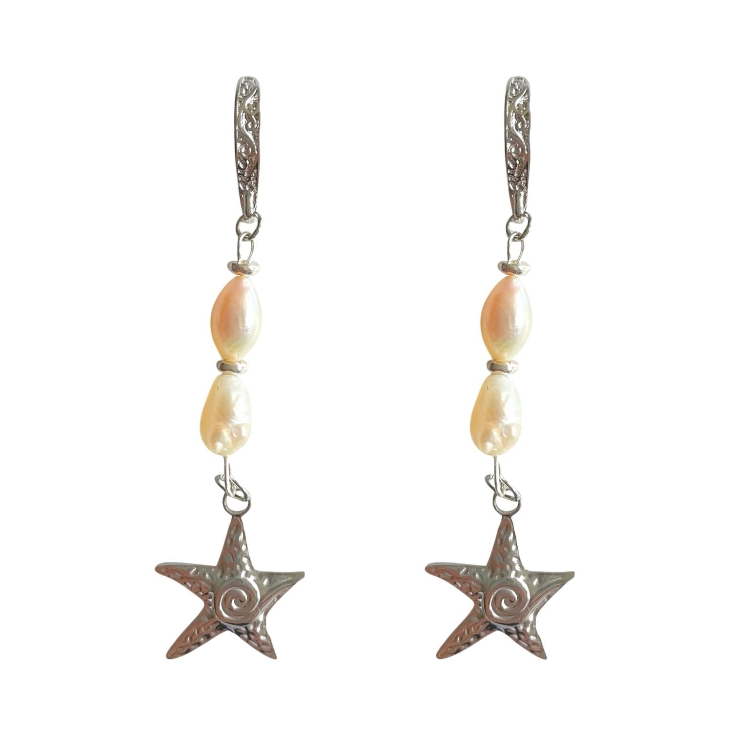 Lisboa Sterling Silver Pendant Earrings with Akoya Pearls and Starfish Charm