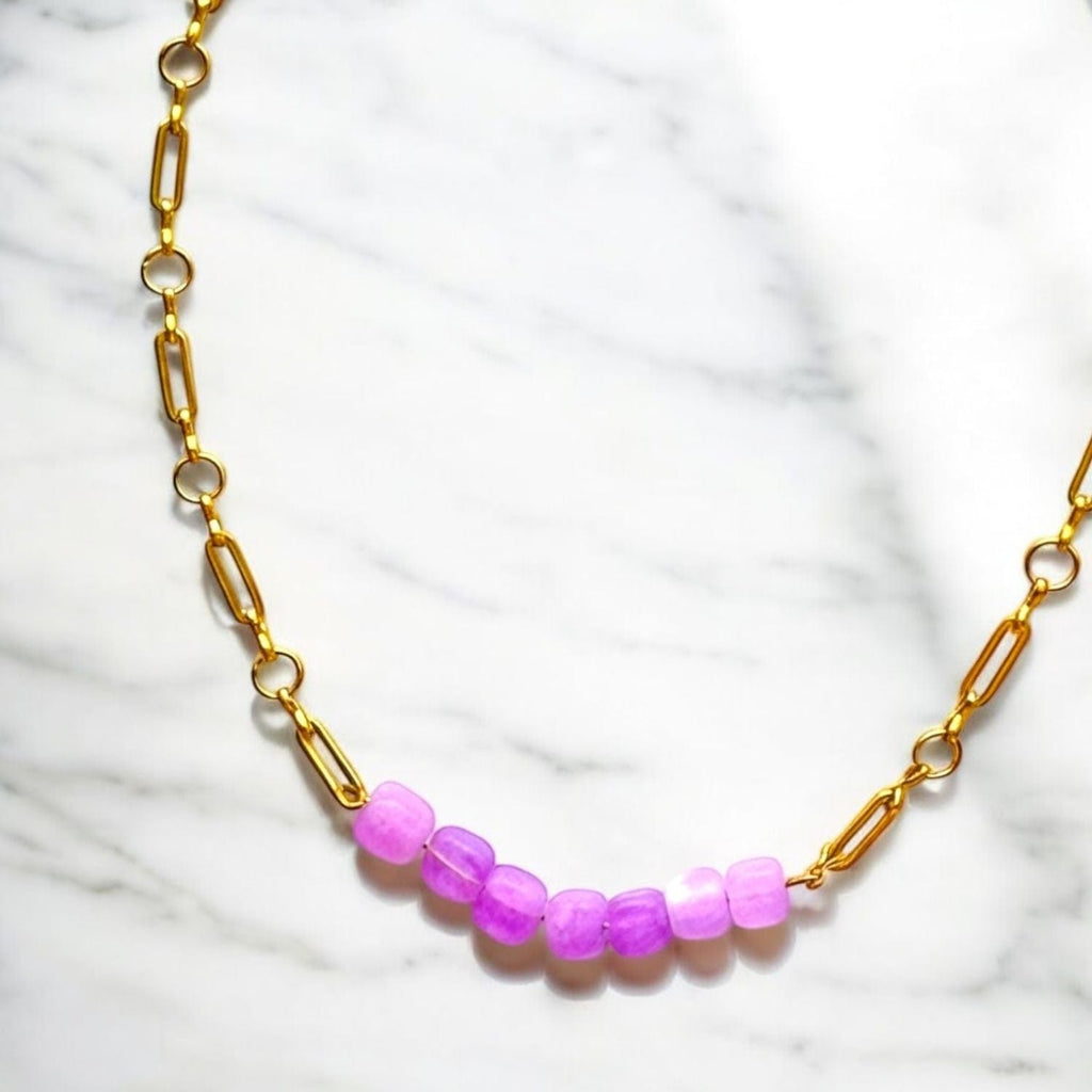 Amethyst Link Choker – Gold Chain Necklace with Natural Stones