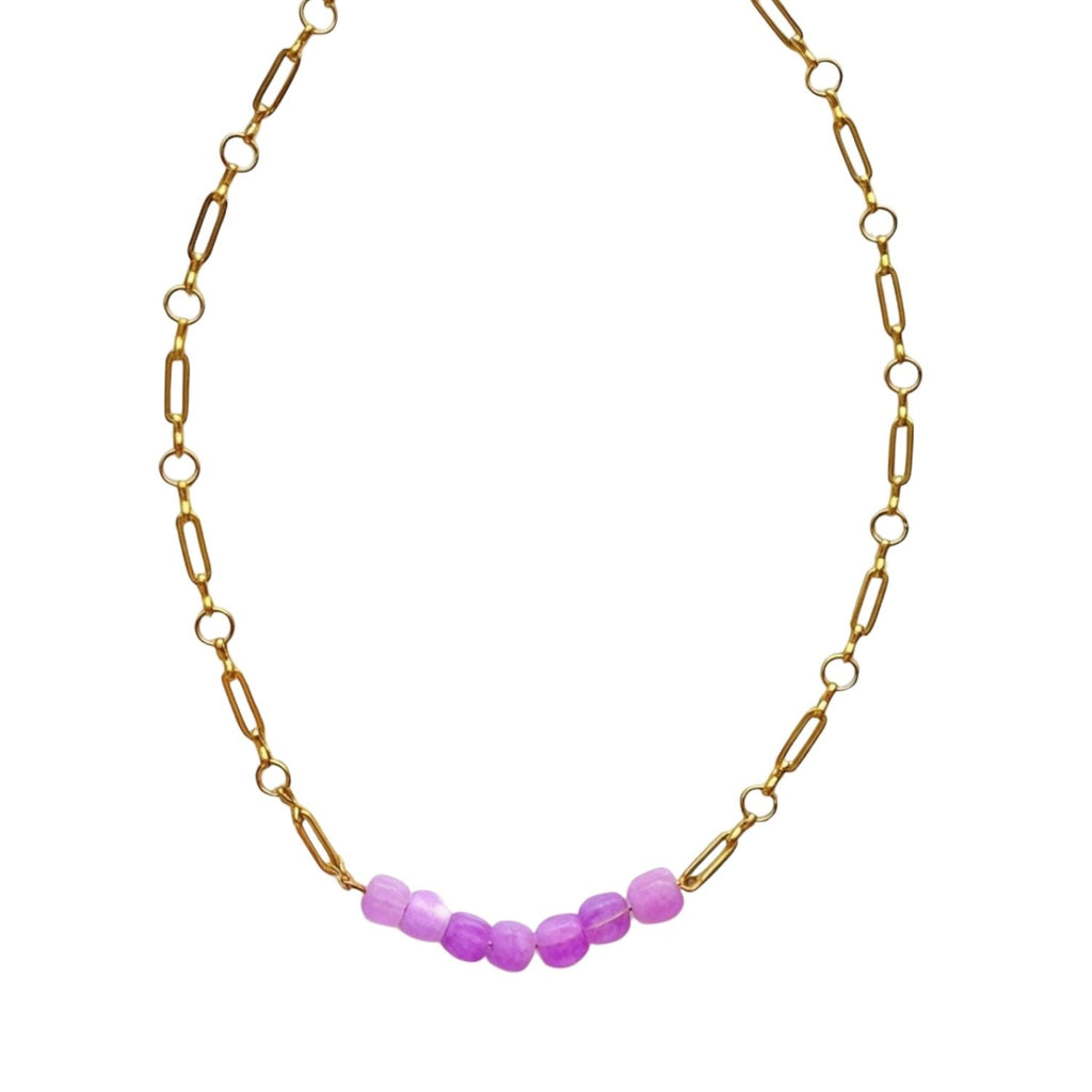 Amethyst Link Choker – Gold Chain Necklace with Natural Stones