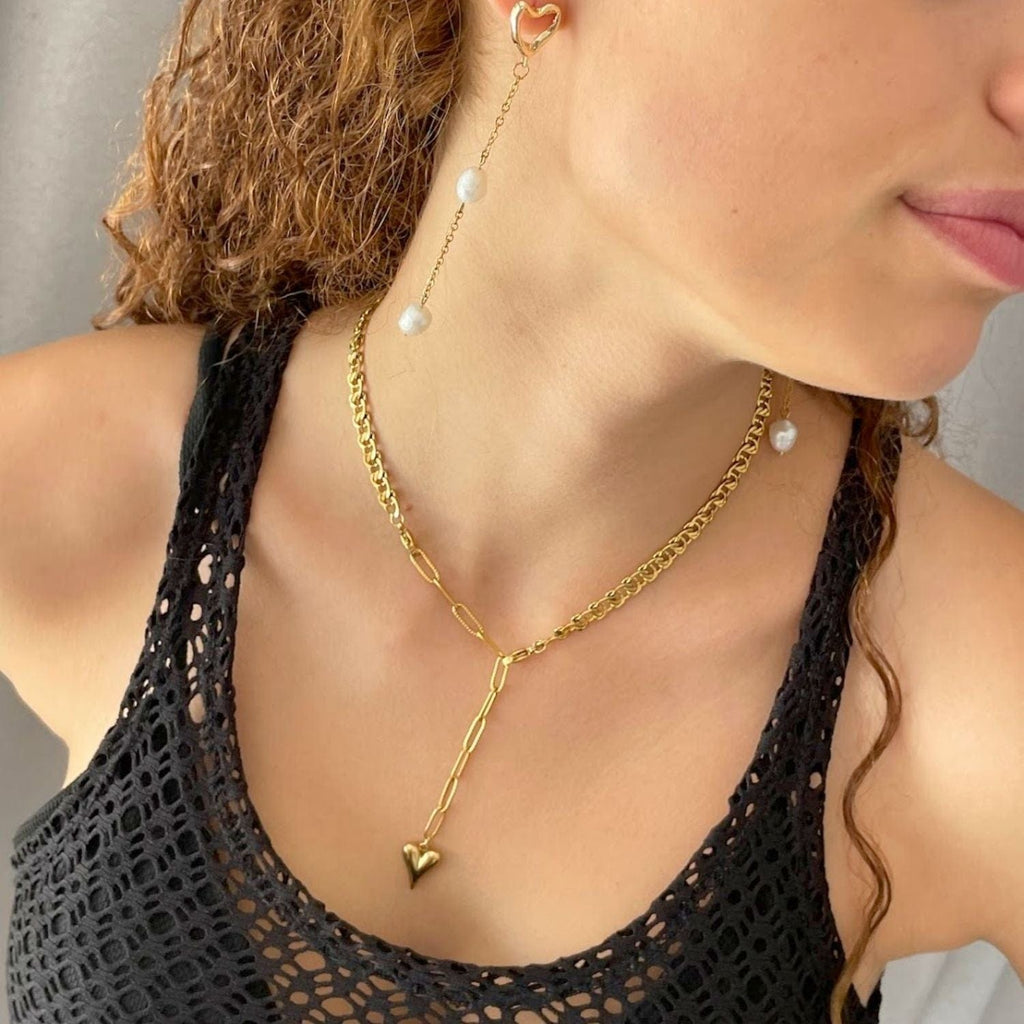 Adjustable Gold-Plated Chain Necklace with Heart Pendant