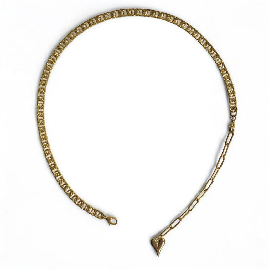 Adjustable Gold-Plated Chain Necklace with Heart Pendant