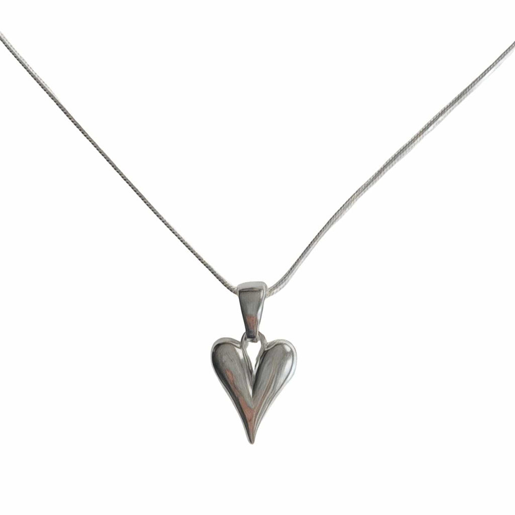Silver Herringbone Necklace with Bold Heart Pendant