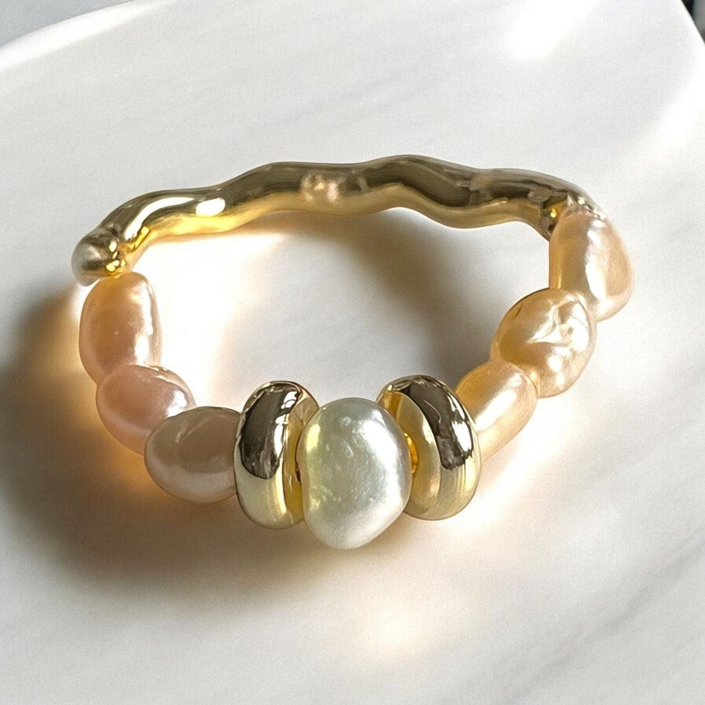 Handmade Gold & Stainless Steel Ring with Baby Baroque Pearls