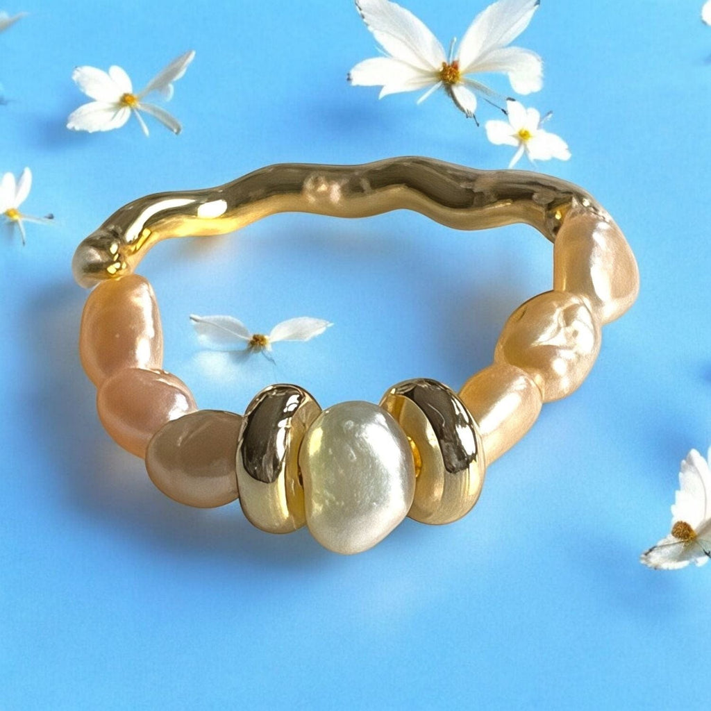Handmade Gold & Stainless Steel Ring with Baby Baroque Pearls
