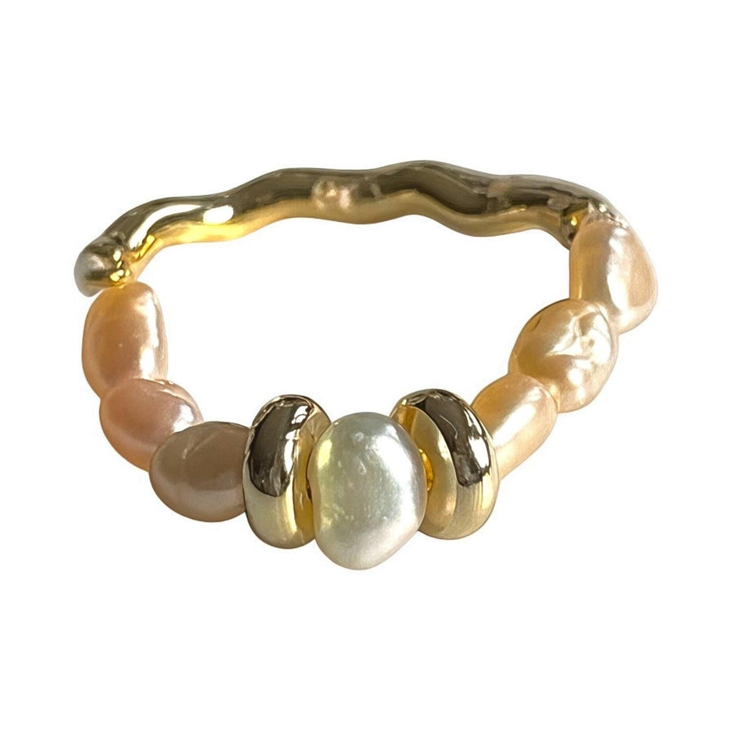 Handmade Gold & Stainless Steel Ring with Baby Baroque Pearls