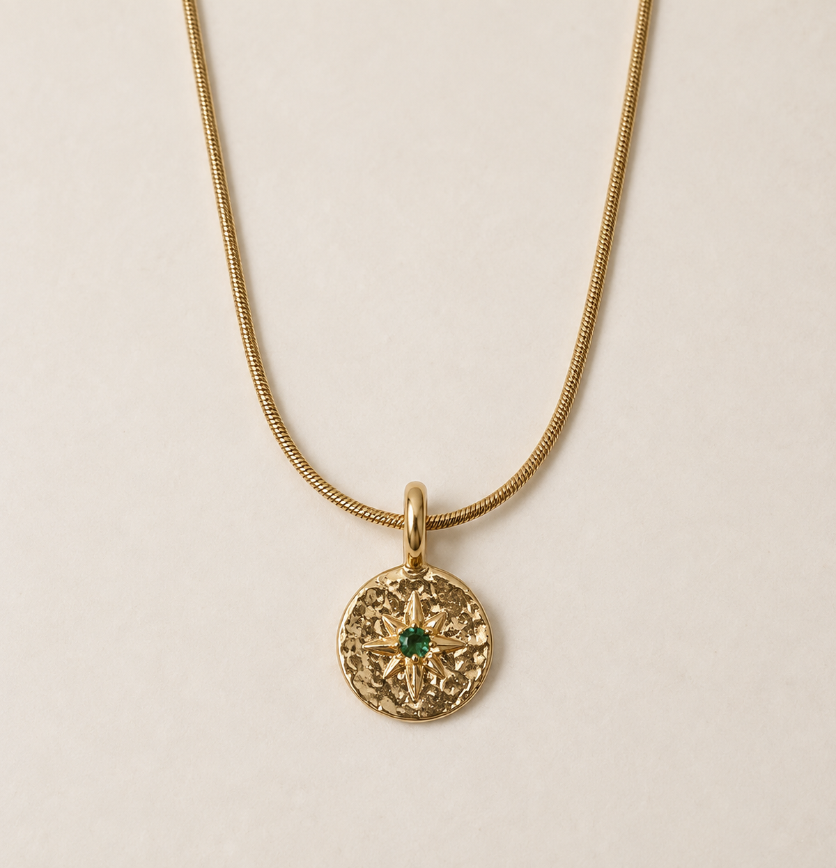 Gold Coin Pendant Necklace – Green Star