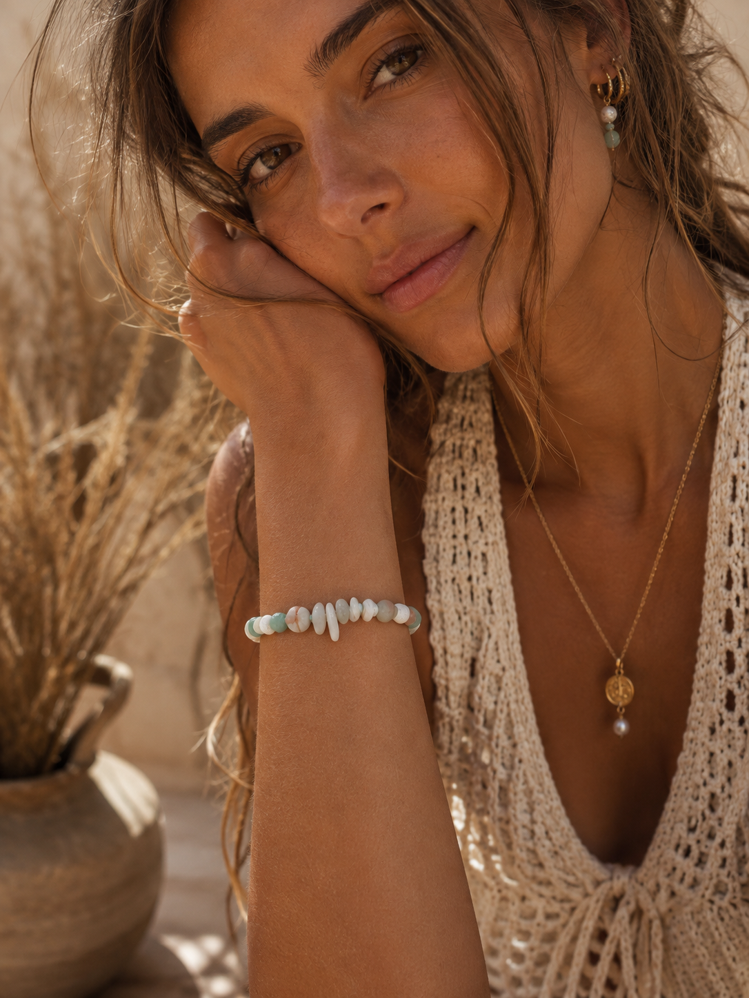 Amazonite Gemstone Bracelet – Gold
