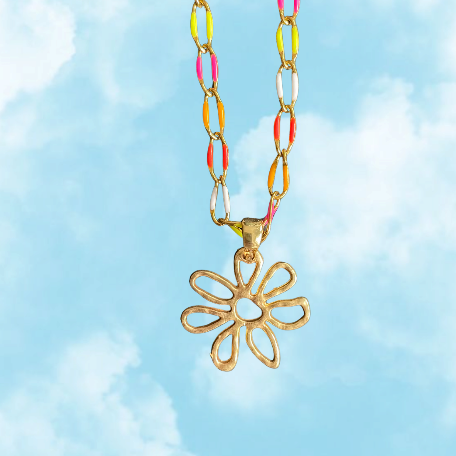Daisy Chain Necklace – Colourful Enamel & 18k Gold-Plated