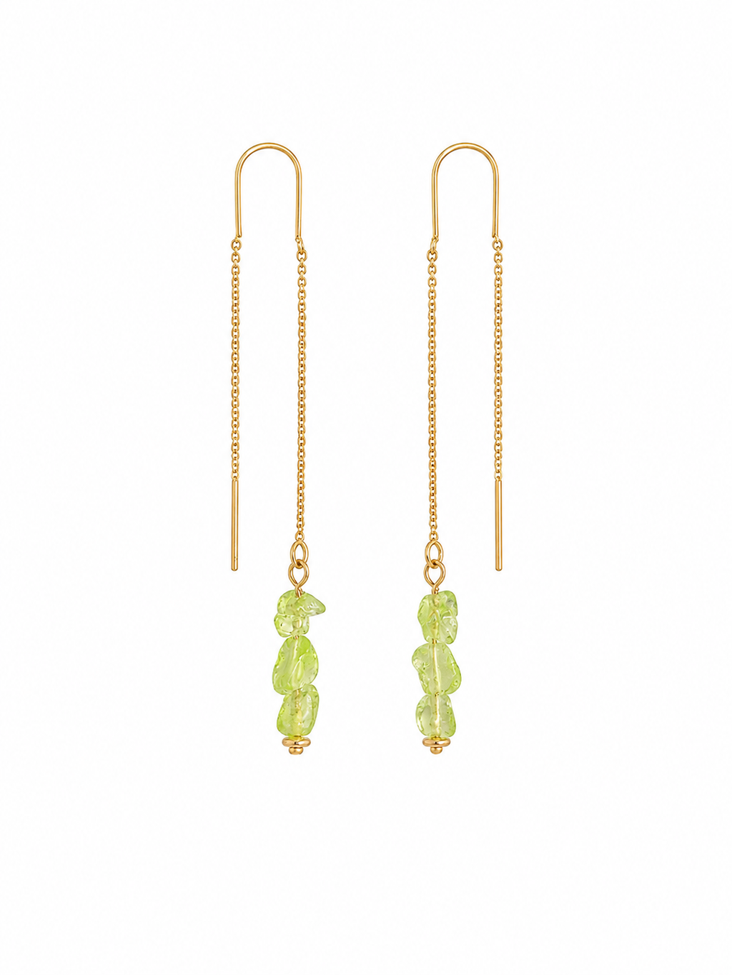Peridot Raw Gemstone Threader Earrings – 18k Gold