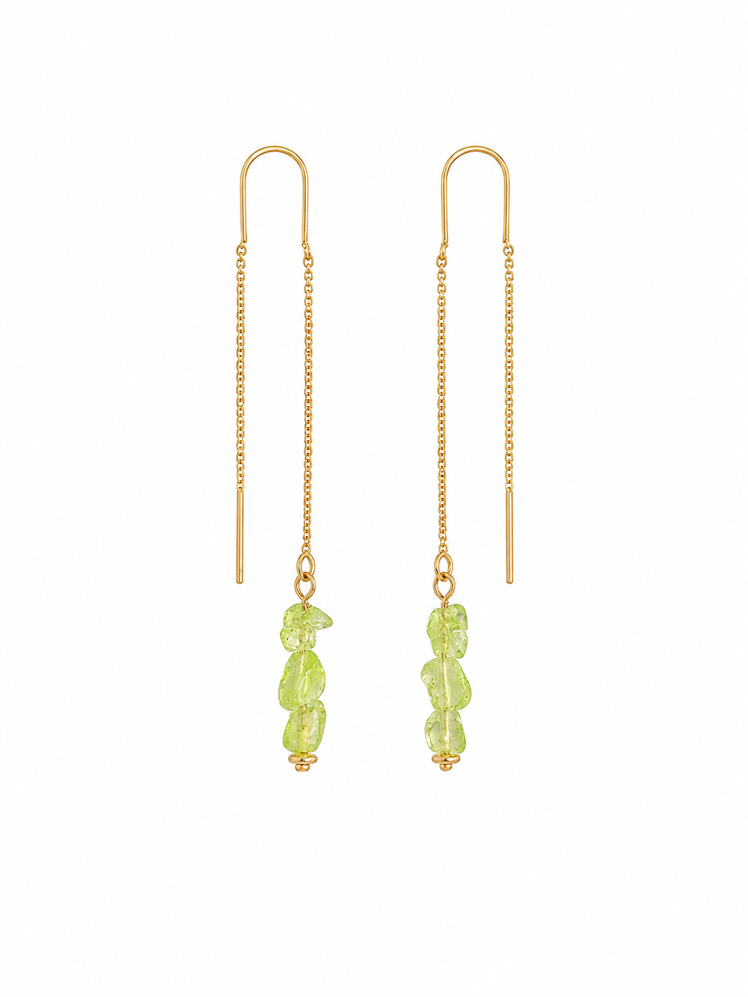 Peridot Raw Gemstone Threader Earrings – 18k Gold