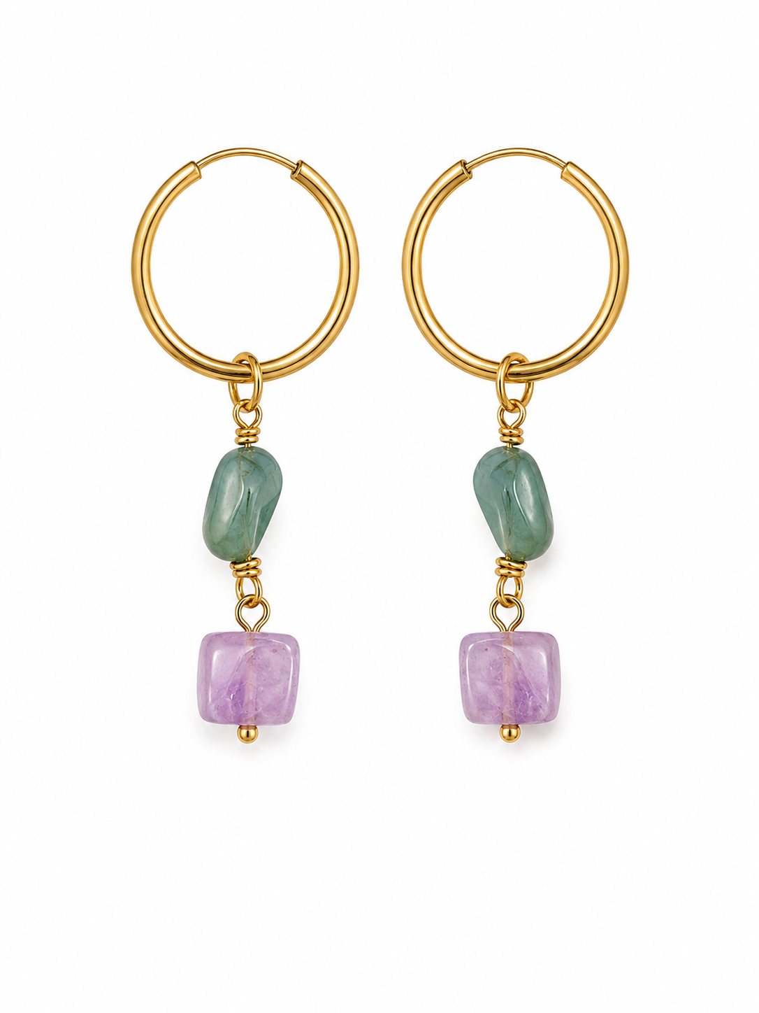 Amalia Amethyst Gemstone Hoop Earrings – 18k Gold