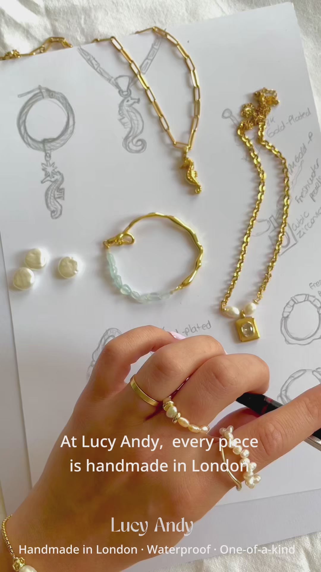 Sara Necklace – Freshwater Pearls & Crystal Charm