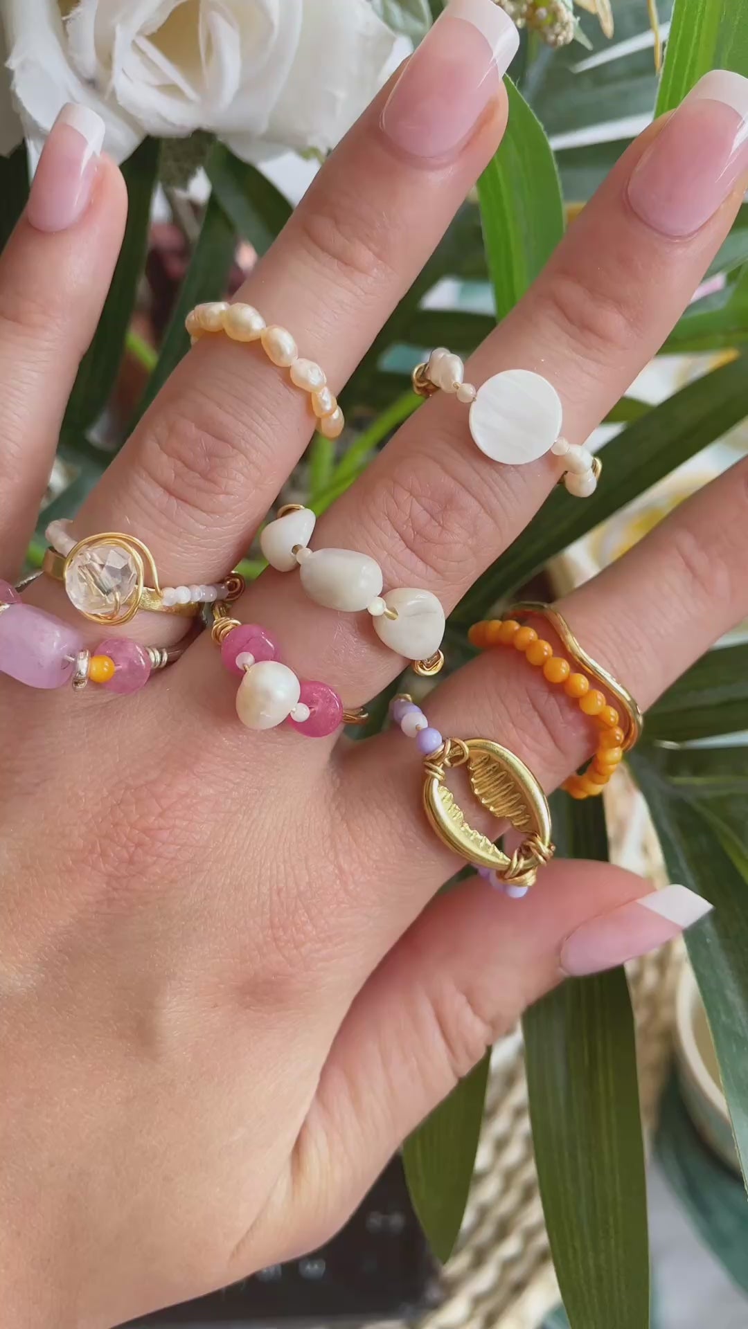 Double Band Ring with Orange Gemstone Beads