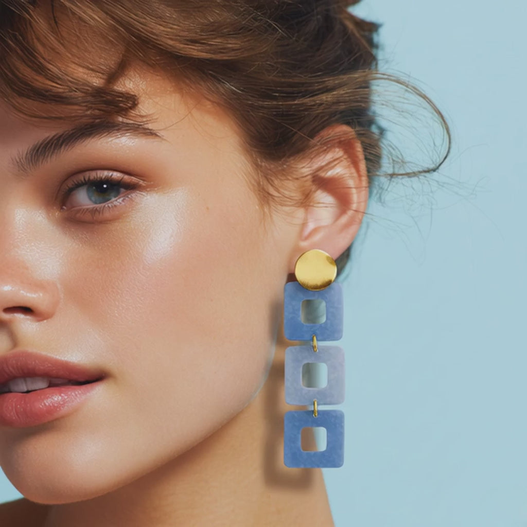 Playful Blue Resin Statement Earrings – 18k Gold Plated Stud Drop