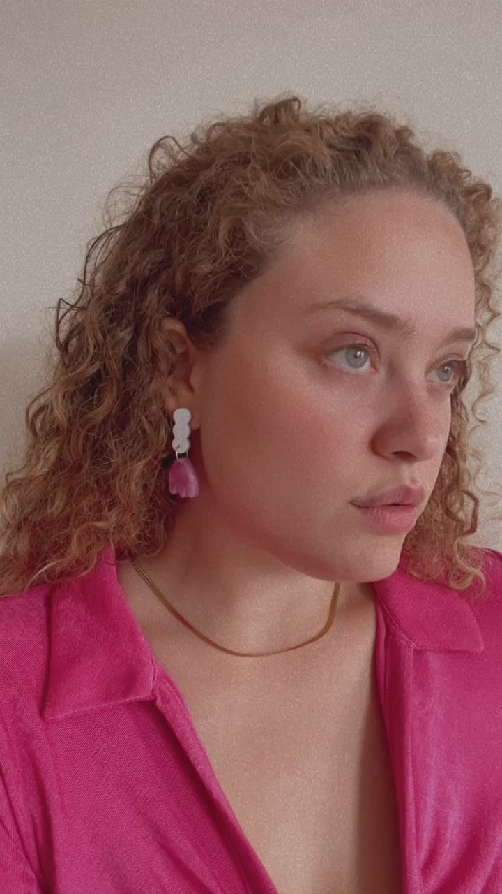 Pink & White Flower Studs