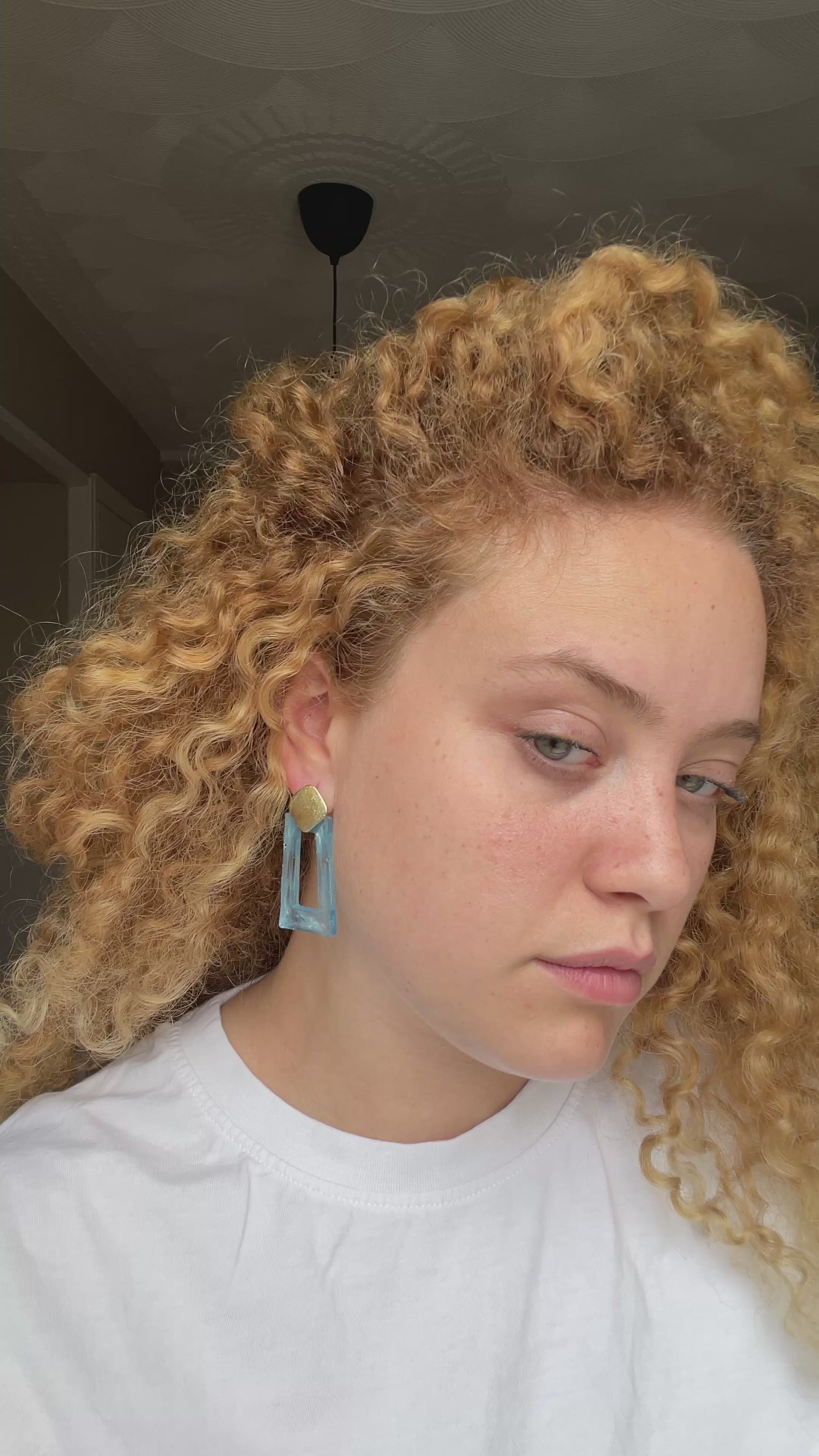 Barbie Pop stud – Geometric Resin Earrings with 18K Gold Textured Studs (Pink or Blue)