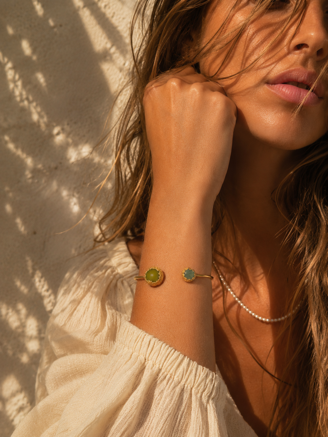 Oasis Aquamarine & Olive Green Resin Cuff Bangle