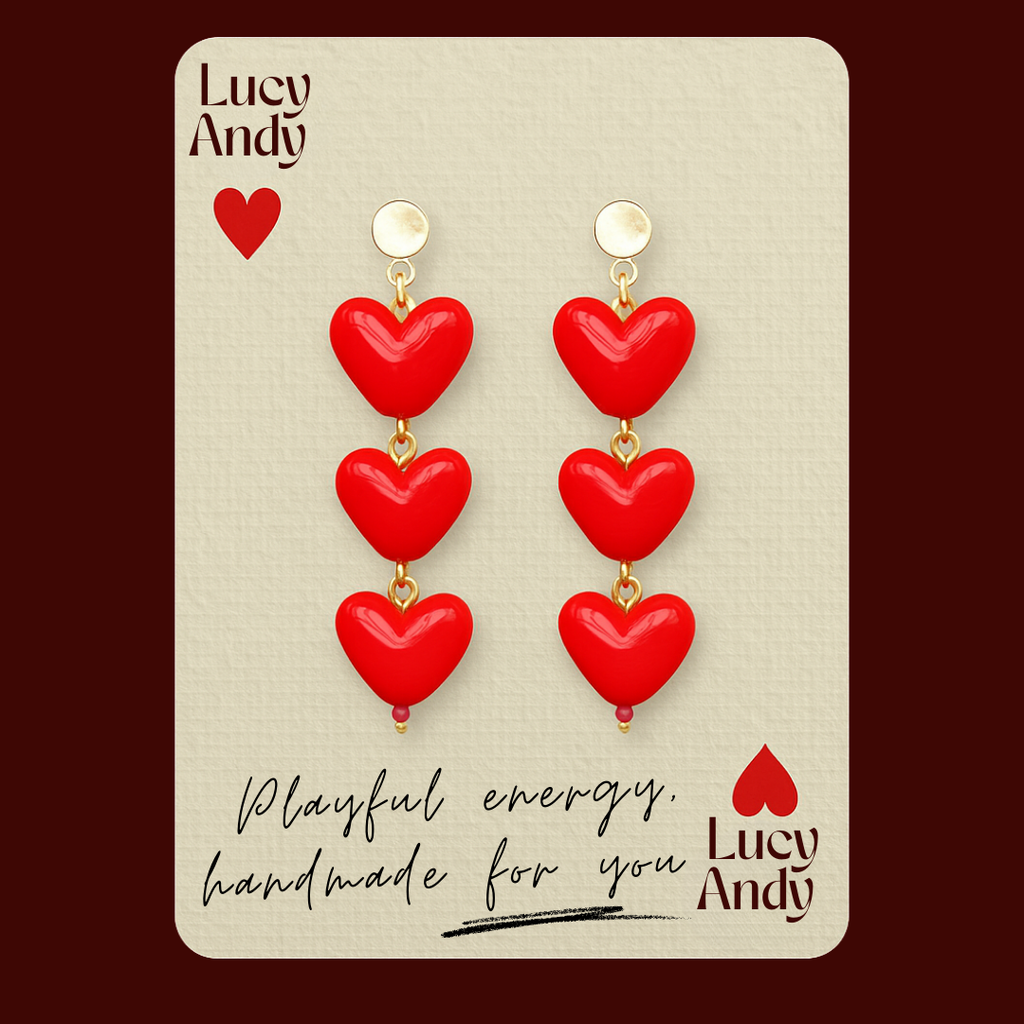 Triple Heart Earrings – Red Acrylic Statement Love