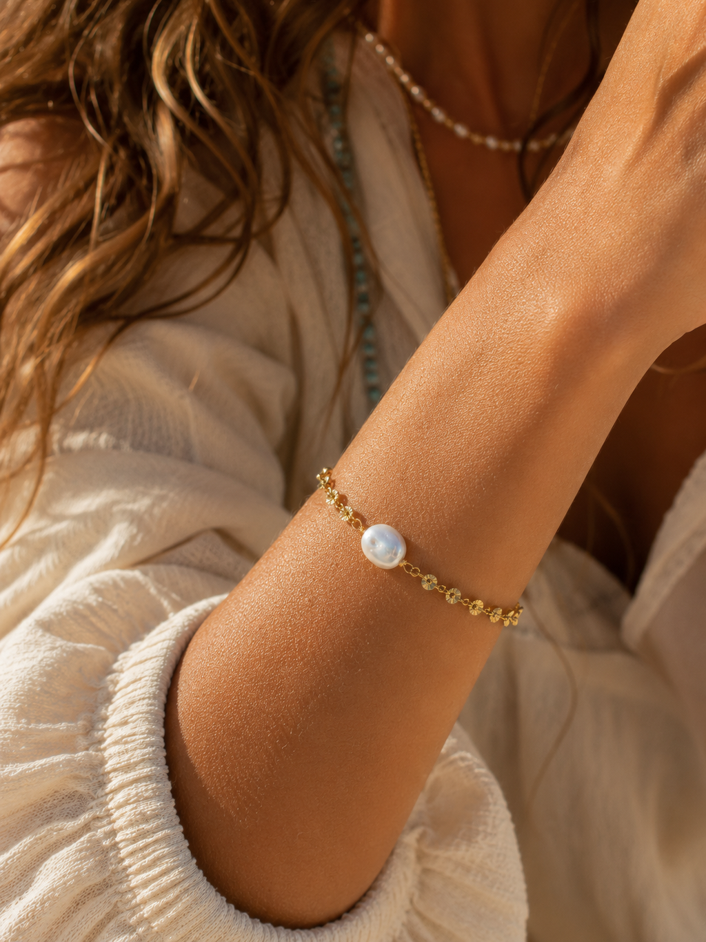 Siena Large Baroque Coin Pearl Bracelet